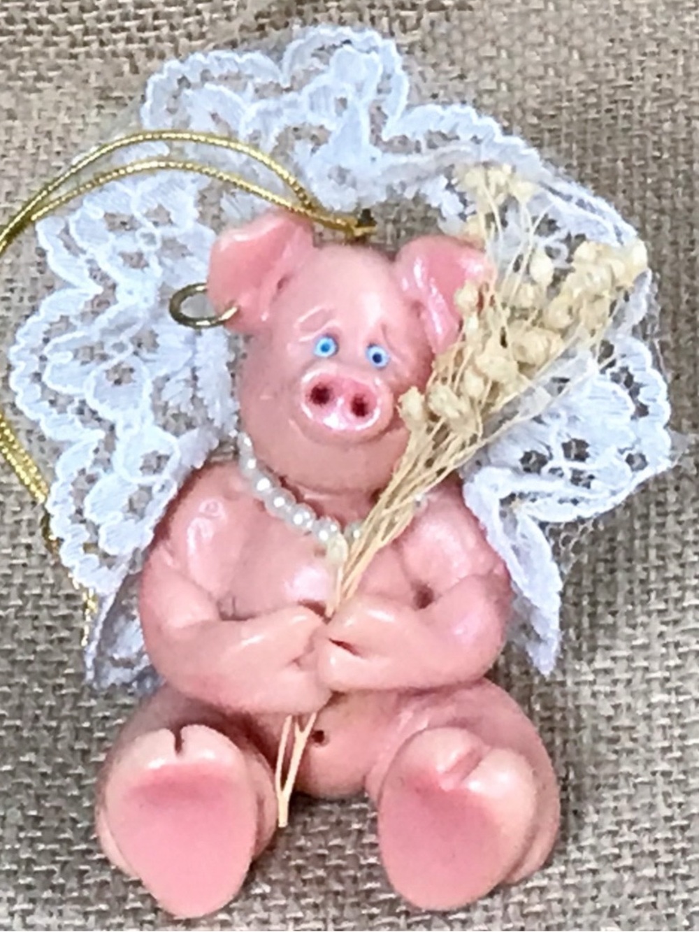 Vintage Possible Dreams Mini Munchkins Bride Pig Pearls Swine Ornament Kitsch